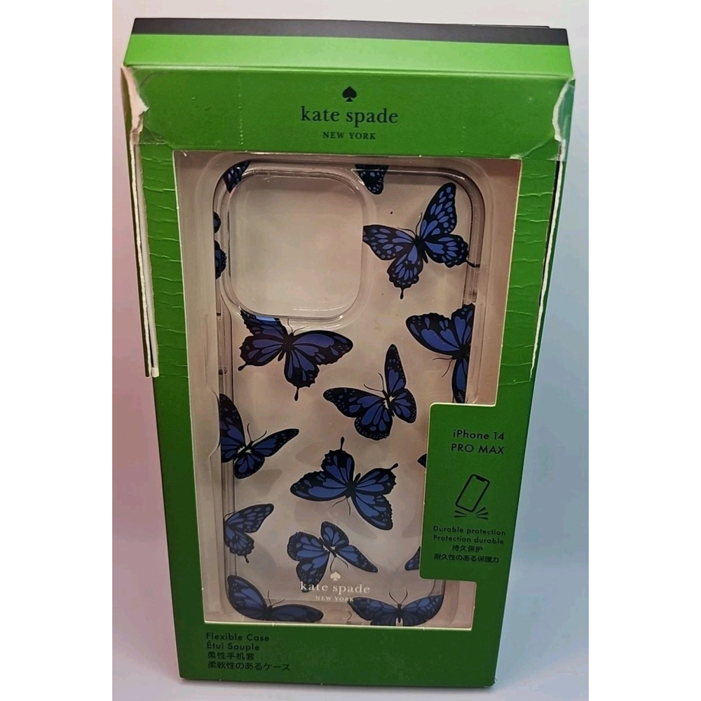 kate spade iPhone 14 Pro Max Clear Case with Blue Butterfly Print